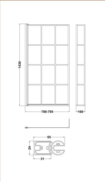Optim Noir L - Shape Black Grid Framed Bath Screen