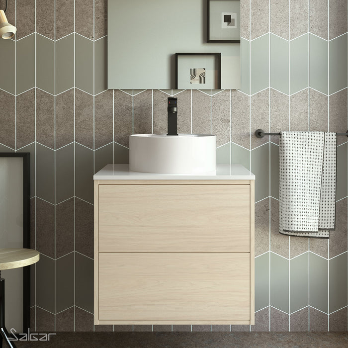 Optimus Noir 600 Wall Hung Vanity Unit + Washbowl Basin - Nordick Natural Oak