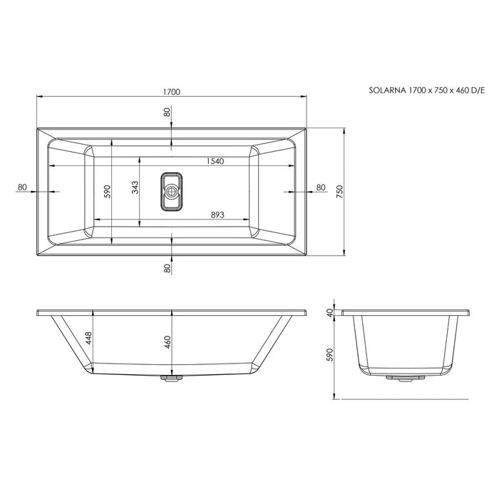 Trojan Solarna Linear 440mm Deep Double Ended Bath 1700 x 750mm