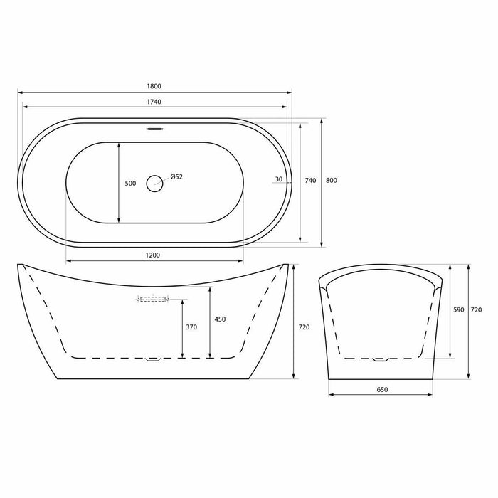 Trojan Emerald Contemporary Oval Bath with Waste 1800 x 800mm