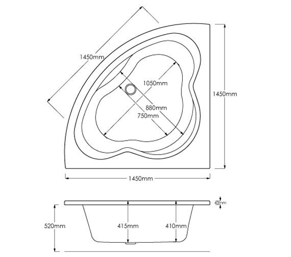 Trojan Laguna Square Reinforced Corner Bath 1450 x 1450mm