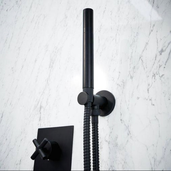 Noir Solex Crosshead Triple Vertical Shower Valve with Handheld + hose and 200mm Overhead with Wall arm