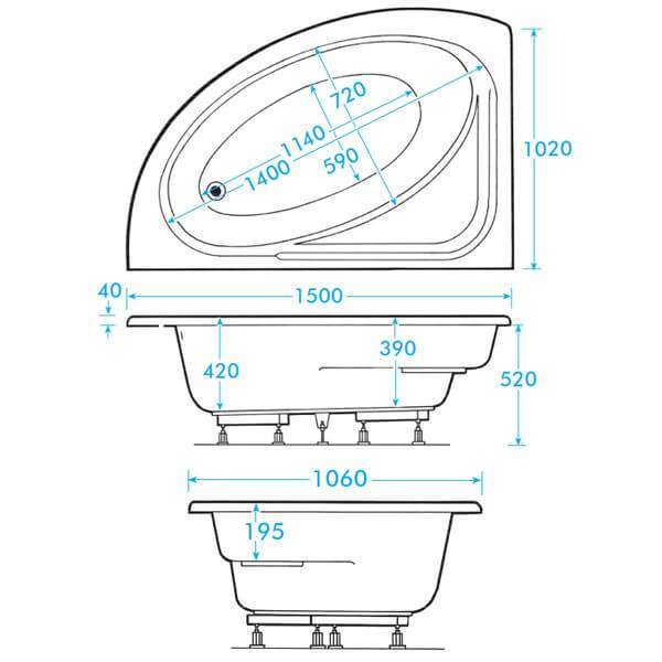 Trojan Orlando Corner Reinforced Bath 1495 x 1010mm RH