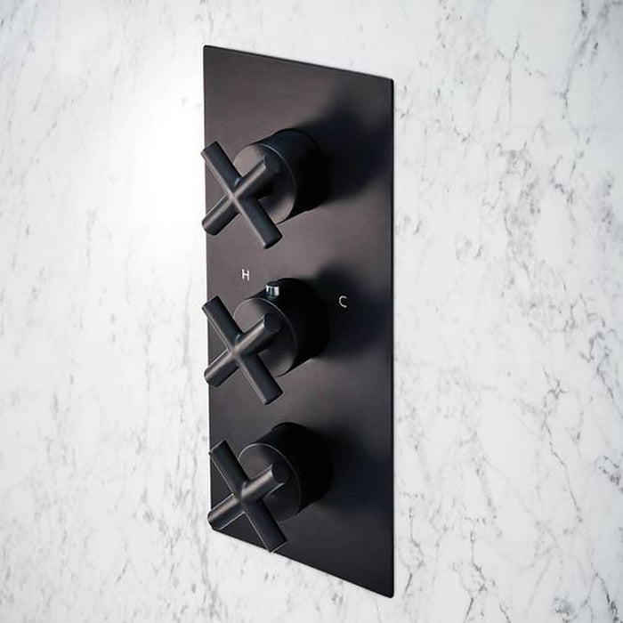 Noir Solex Crosshead Triple Vertical Shower Valve with Handheld + hose and 200mm Overhead with Wall arm
