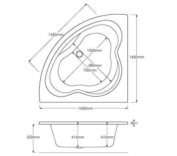 Trojan Laguna Square Corner Bath 1450 x 1450mm