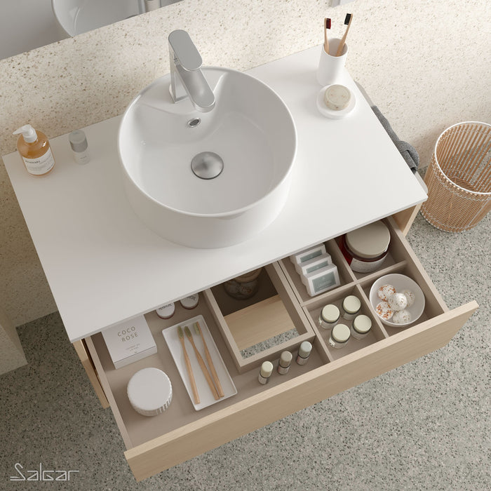 Optimus Noir 600 Wall Hung Vanity Unit + Washbowl Basin - Nordick Natural Oak
