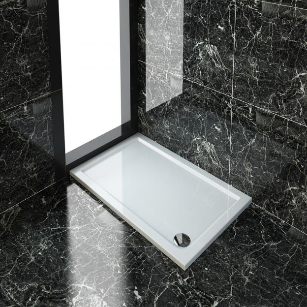Elle Ultra-Slim Stone Resin Rectangular Shower Tray + 90mm Waste - Choose Size