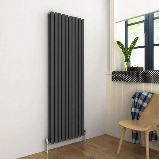 Elle 1800x590mm Anthracite Double Oval Panel Slim Designer Radiator Vertical Grey Radiator