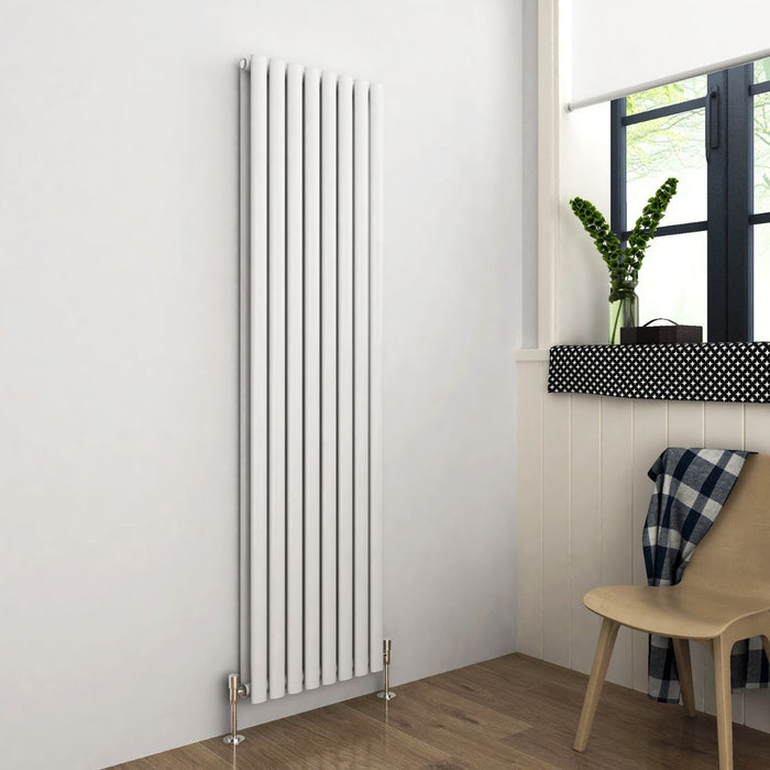 Elle 1800x480mm White Oval Double Panel Designer Radiator Vertical Radiator