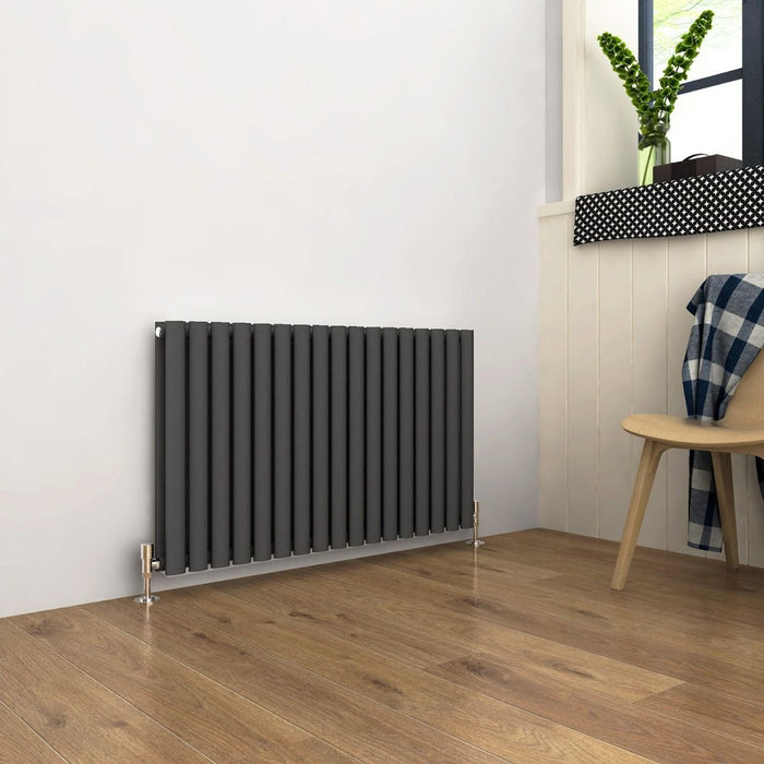 Elle 600x1003mm Double Anthracite Modern Design Grey Oval Panel Horizontal Radiator