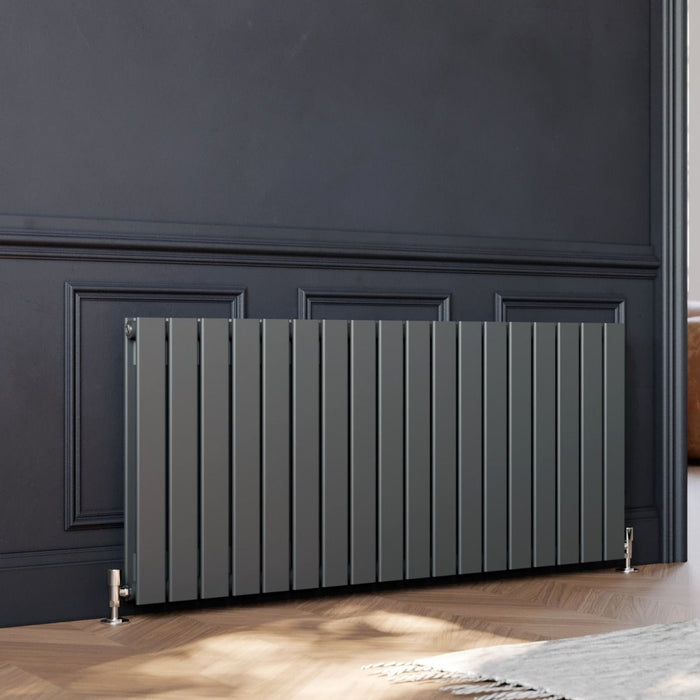 Elle 600 x 1360mm Anthracite Double Flat Panel Horizontal Designer Grey Column Radiator