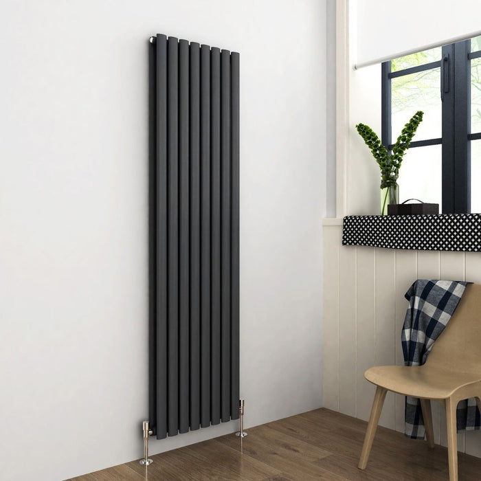 Elle 1800x480mm Anthracite Oval Double Panel Designer Radiator Vertical Grey Radiator