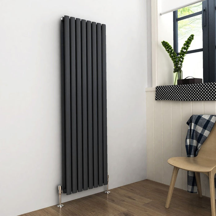 Elle 1600x480mm Anthracite Oval Double Panel Grey Designer Radiator Vertical Radiator