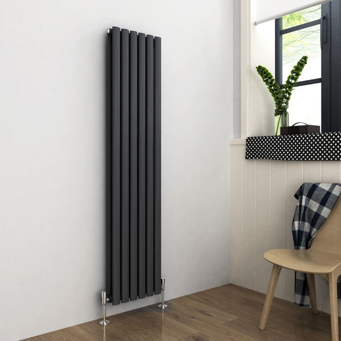 Elle 1600x360mm Anthracite Oval Double Panel Designer Radiator Vertical Radiator