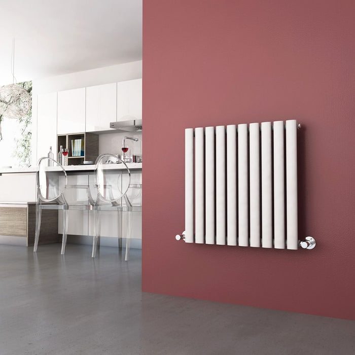 Elle 600 x 590mm White Modern Design Single Oval Panel Horizontal Radiator