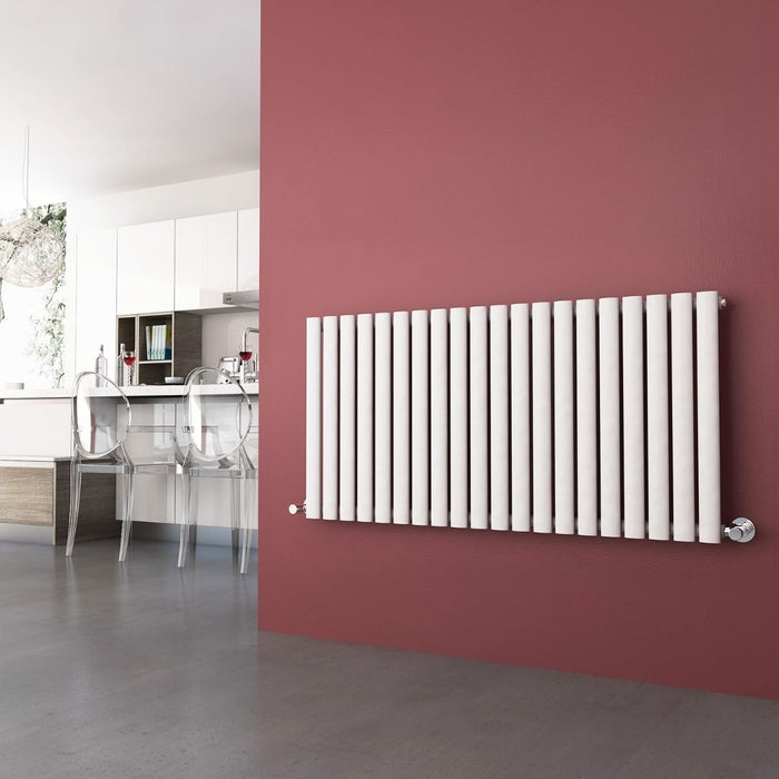 Elle 600x1190mm Single White Modern Design Oval Panel Horizontal Radiator
