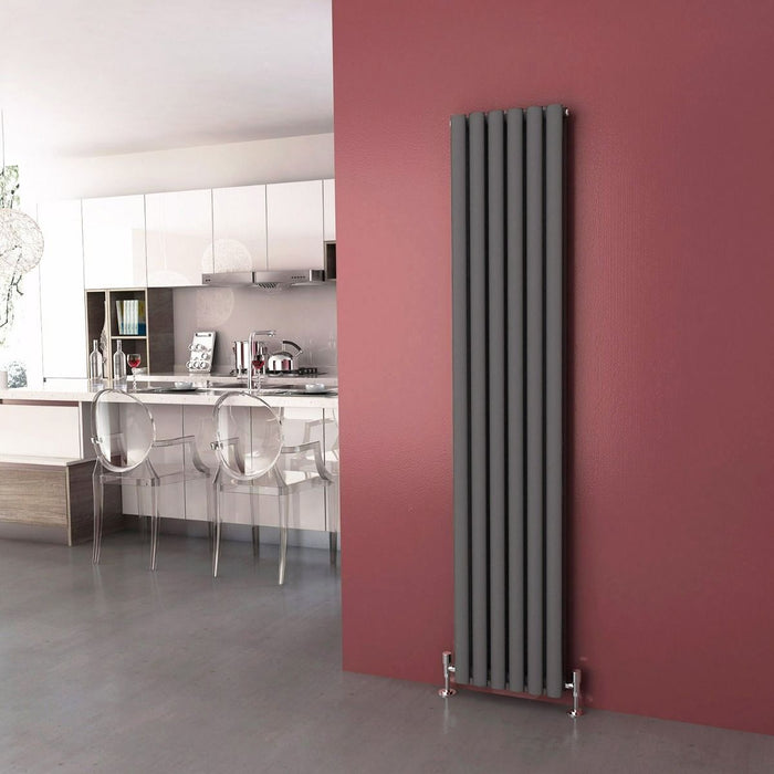 Elle 1800x360 Anthracite Oval Double Panel Slim Designer Radiator Vertical Grey Radiator