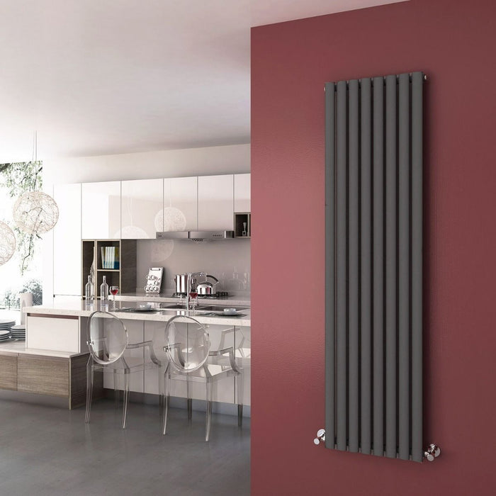 Elle 1800x480mm Anthracite Oval Single Panel Designer Radiator Vertical Grey Radiator