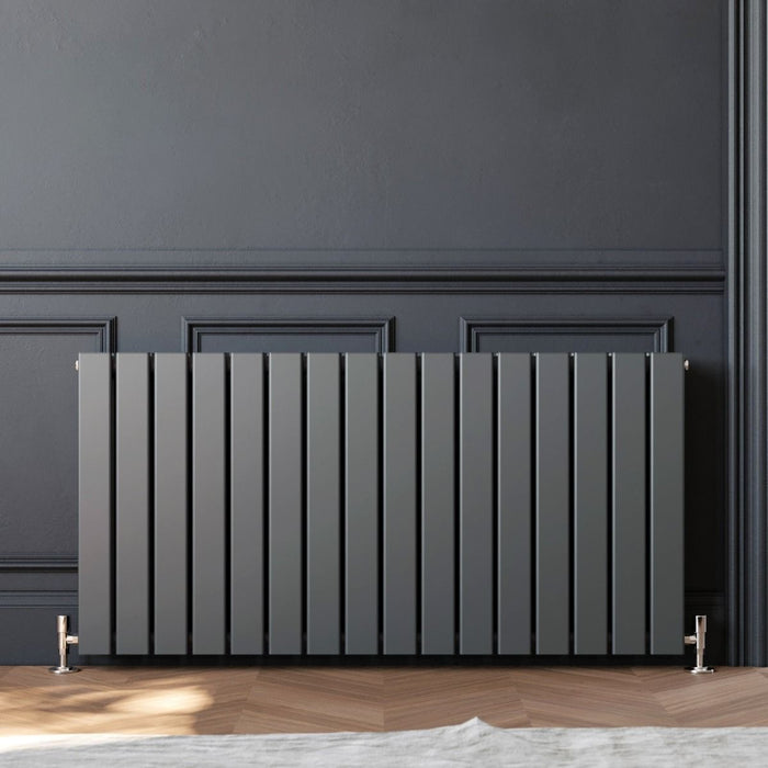 Elle 600 x 1210mm Anthracite Double Flat Panel Horizontal Designer Grey Column Radiator