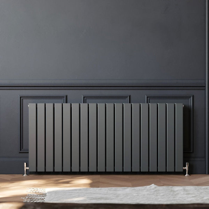 Elle 600 x 1360mm Anthracite Double Flat Panel Horizontal Designer Grey Column Radiator