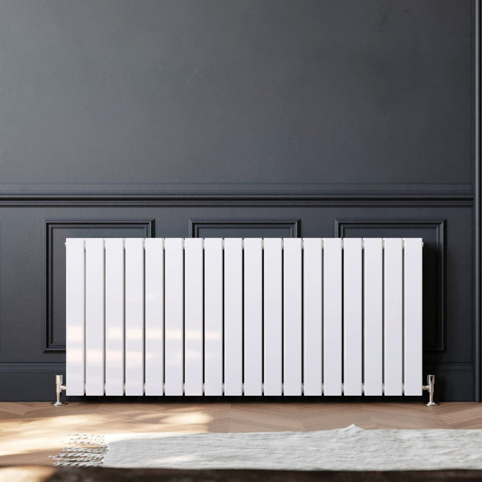 Elle 600 x 1360mm White Double Flat Panel Horizontal Designer Column Radiator