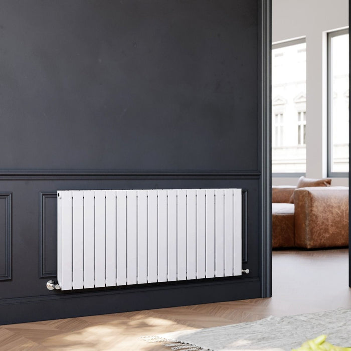 Elle 600 x 1360mm White Double Flat Panel Horizontal Designer Column Radiator