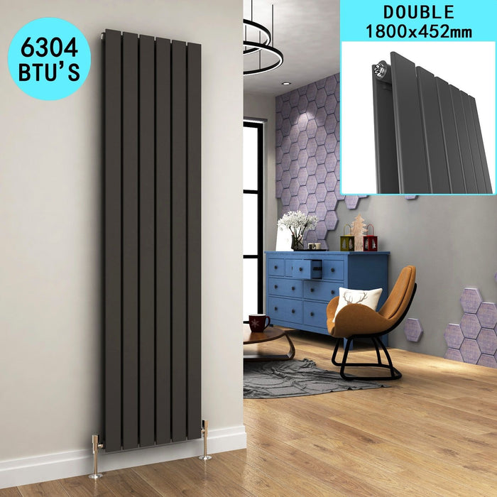 Elle 1800 x 452mm Vertical Designer Anthracite Double Radiator Column Tall Upright Central Heating Radiator