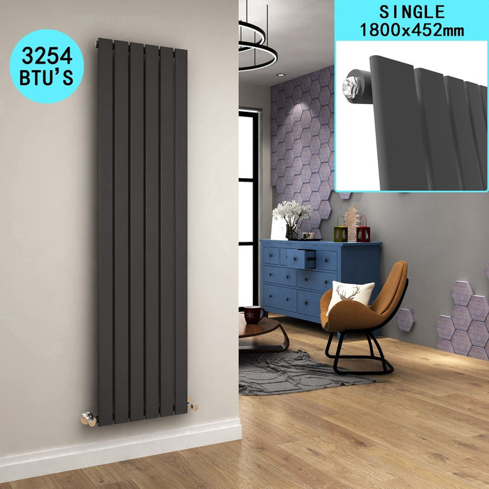 Elle 1800 x 452mm Vertical Designer Anthracite Single Radiator Column Tall Upright Central Heating Radiator