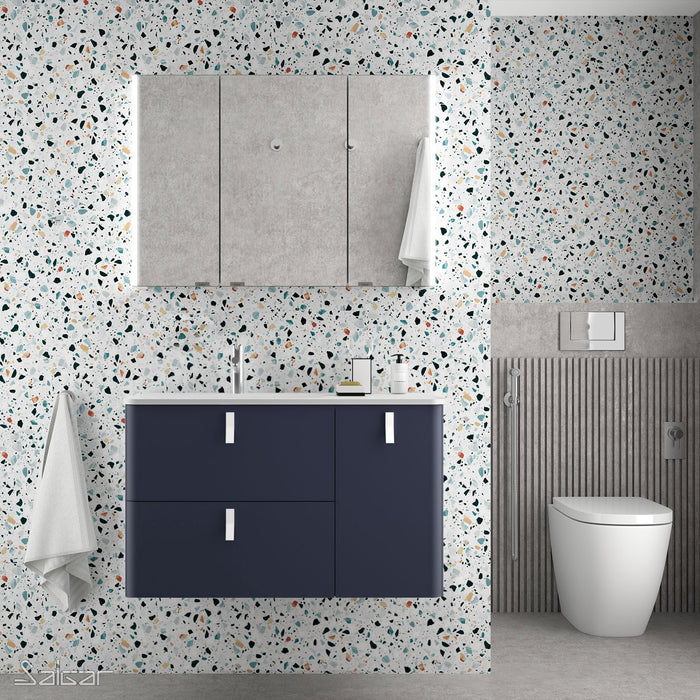 UNIIQ Sketch 900 x 450mm Wall Hung Vanity Unit with Basin - Right Handed Night Blue