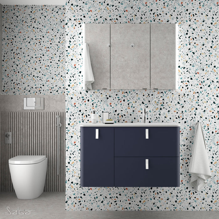 UNIIQ Sketch 900 x 450mm Wall Hung Vanity Unit with Basin - Left Handed Night Blue