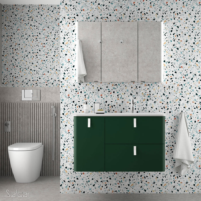UNIIQ Sketch 900 x 450mm Wall Hung Vanity Unit with Basin - Left Handed Royal Green