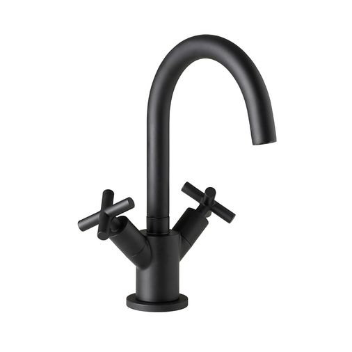Noir Solex Crosshead Twin Handle Swivel Spout Basin Mixer Tap - Matt Black - JTP