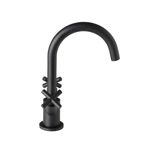 Noir Solex Crosshead Twin Handle Swivel Spout Basin Mixer Tap - Matt Black - JTP