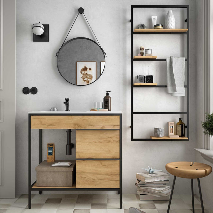 Vinci Noir Wall Hung Shelving Unit - Africa oak shelf - 1400 x 640 x 85mm