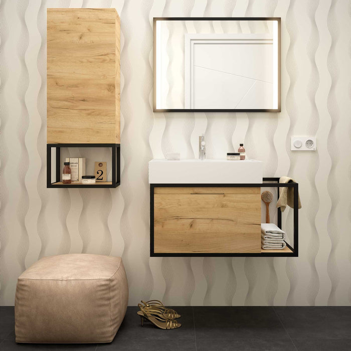 Black Vinci Noir 1060mm 1 Door Tall Frame Unit - Wall mounted Africa Oak - 1060 x 400 x 240mm