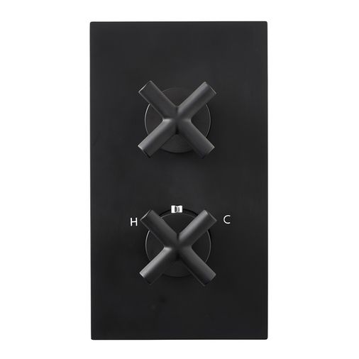 Noir Solex Matt Black Twin Outlet Thermostatic Shower Valve Vertical - Twin Handle - JTP