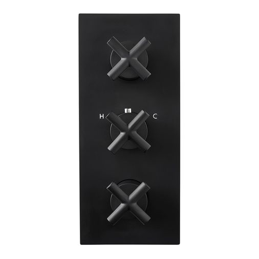 Noir Solex Matt Black Twin Outlet Thermostatic Shower Valve Vertical - Triple Handle - JTP