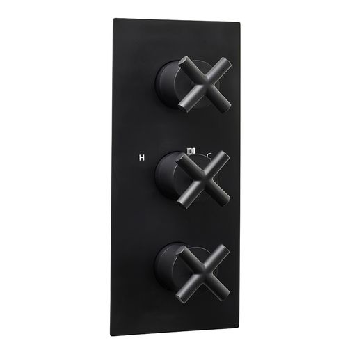 Noir Solex Matt Black Twin Outlet Thermostatic Shower Valve Vertical - Triple Handle - JTP