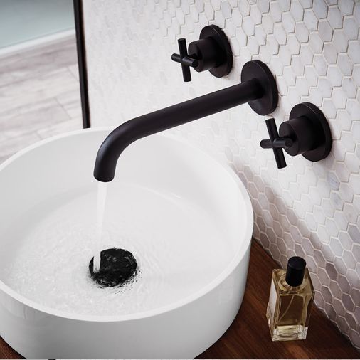 Noir Solex Matt Black 3 Hole Wall Mounted Basin Mixer Tap - Matt Black - JTP
