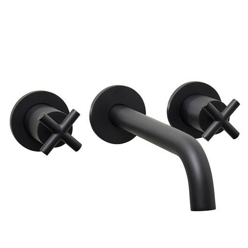 Noir Solex Matt Black 3 Hole Wall Mounted Basin Mixer Tap - Matt Black - JTP