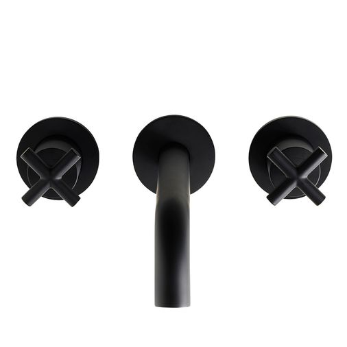 Noir Solex Matt Black 3 Hole Wall Mounted Basin Mixer Tap - Matt Black - JTP