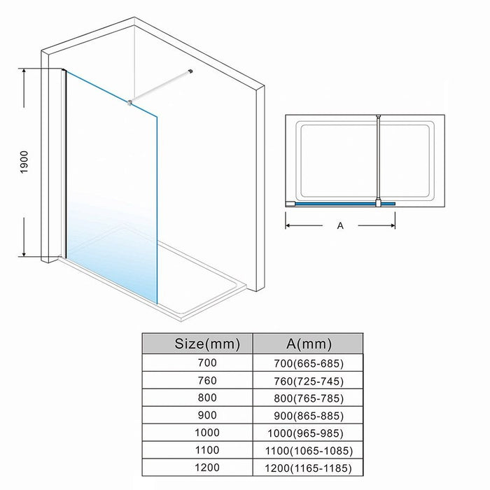 Elle 1200mm Walk-In Shower Panel Wetroom 8mm Easy Clean Nano Glass Shower Screen