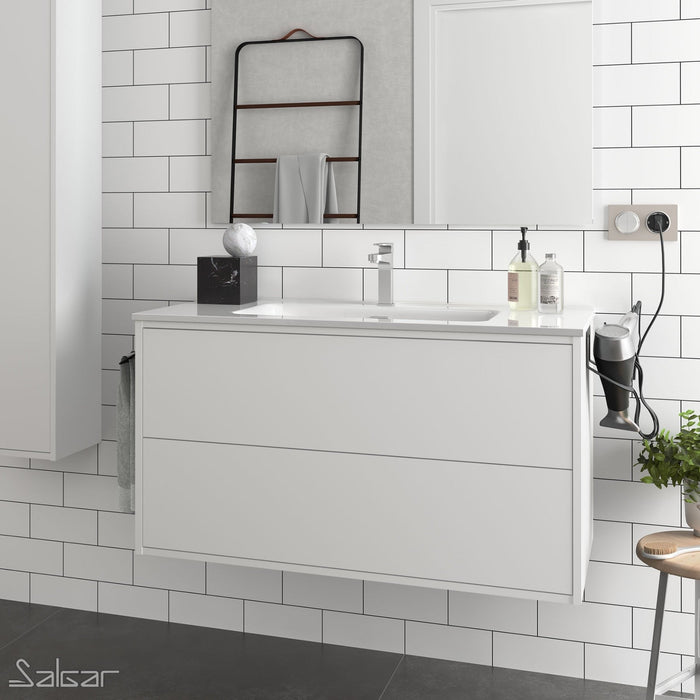 Optimus 1000 Wall Hung Vanity Unit + No Tap Hole Basin - Matt White
