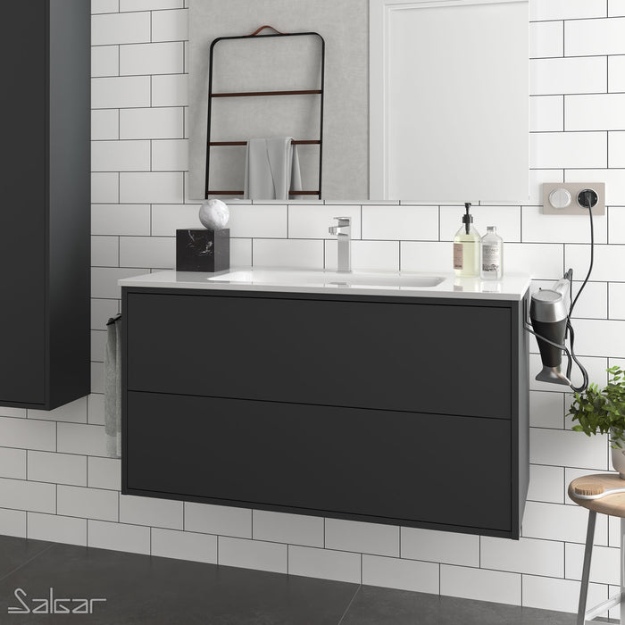 Optimus Noir 1000 Wall Hung Vanity Unit + Basin - Matt Black