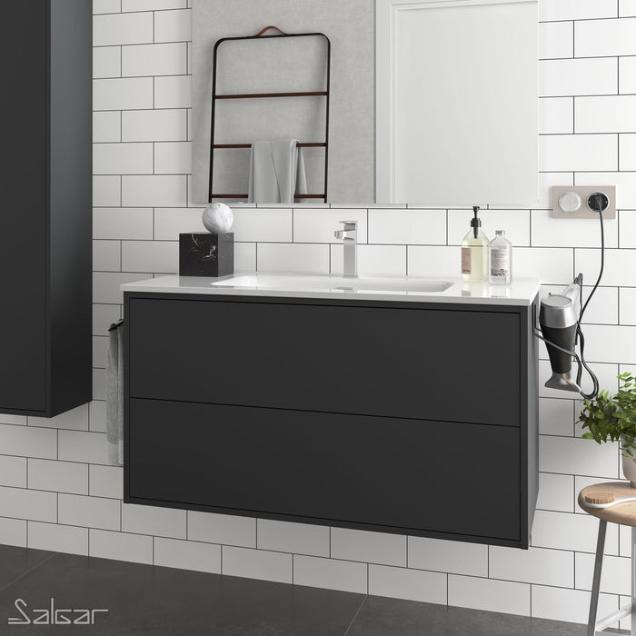 Optimus Noir 1000 Wall Hung Vanity Unit + No Tap Hole Basin - Matt Black