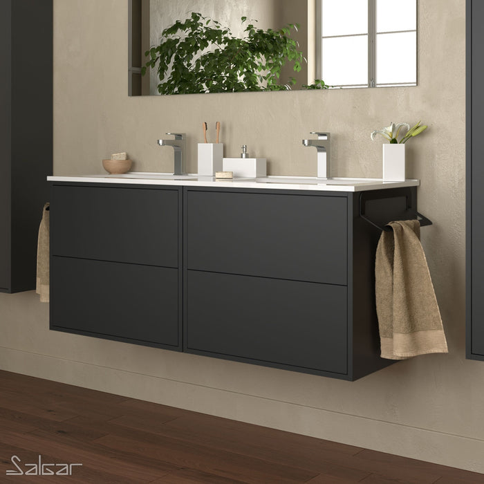 Optimus Noir 1200 Wall Hung Vanity Unit + Basin - Matt Black