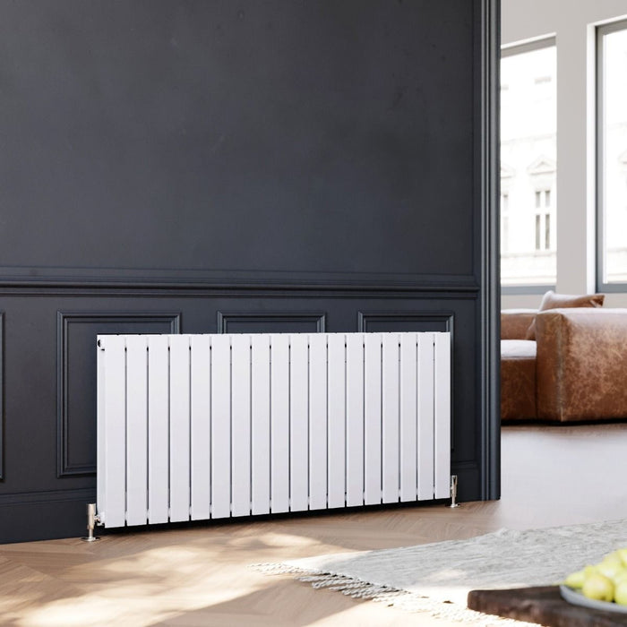 Elle 600 x 1360mm White Double Flat Panel Horizontal Designer Column Radiator
