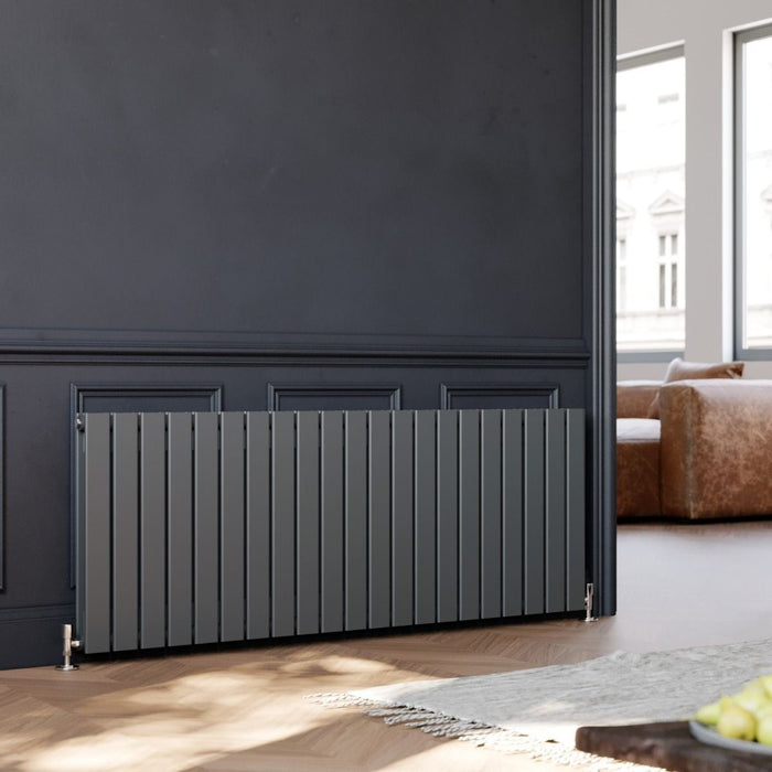 Elle 600 x 1596mm Anthracite Double Flat Panel Horizontal Designer Grey Column Radiator