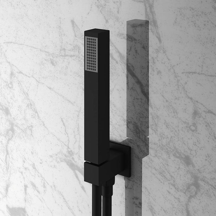 Black Noir Solex Square Shower Handset Kit with Handset, Hose & Wall Outlet Holder