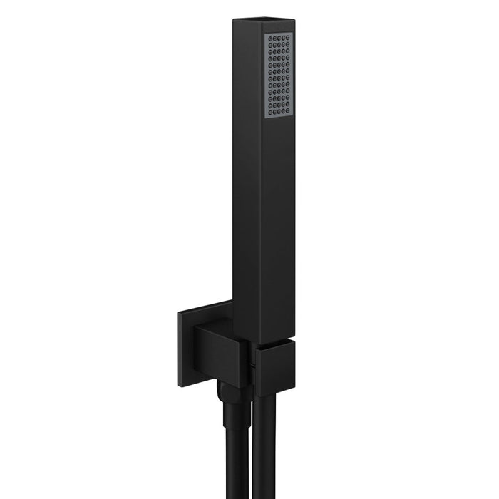 Black Noir Solex Square Shower Handset Kit with Handset, Hose & Wall Outlet Holder